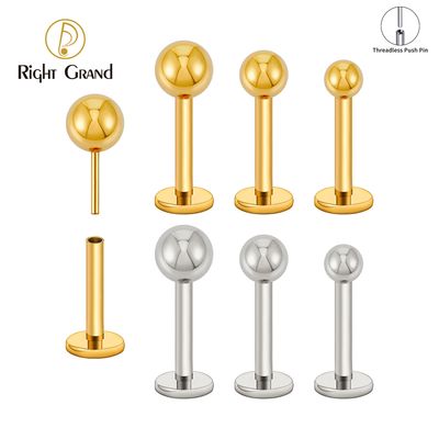 Right Grand 18G/16G ASTM F136 Titanium Ball Threadless Push Pin Labret Stud Earring Nose Tragus Cartilage Conch Helix Piercing