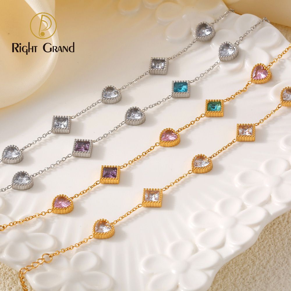 Right Grand Dainty Women Luxury Jewelry Waterproof Non Tarnish Pvd Gold Plated Stainless Steel Love Heart Shape Zircon Bracelet