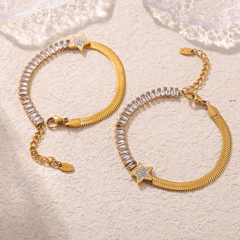 Right Grand Fashion Jewelry Luxury Waterproof Zircon Star Charm 18k Gold Plated Stainless Steel Snake Tennis Link Chain Bracelets
