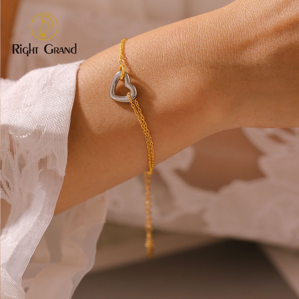 Right Grand Popular Trending Fashion Women Jewelry High Quality Waterproof Stainless Steel Gold Plated Pave Love Heart Charm Bracelet