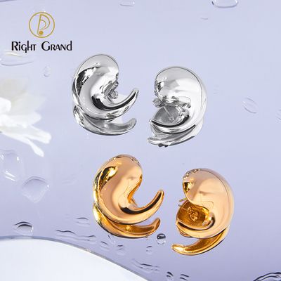 Right Grand New Design Tarnish Free Hypoallergenic Dainty Statement Fashion Jewelry Gold Plated Stainless Steel Chunky Hollow Stud Earrings