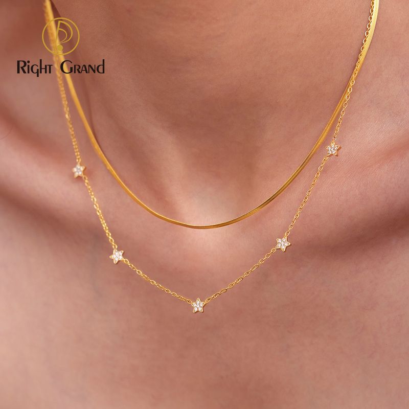 Right Grand Dainty Waterproof Jewelry Pvd Gold Plated Stainless Steel Snake Chain Stars Pendant Layer Necklaces