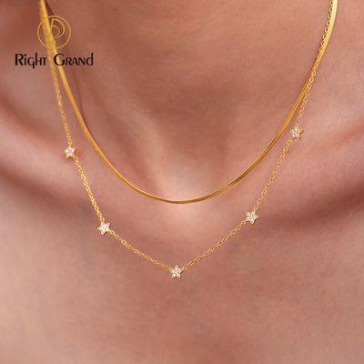 Right Grand Dainty Waterproof Jewelry Pvd Gold Plated Stainless Steel Snake Chain Stars Pendant Layer Necklaces