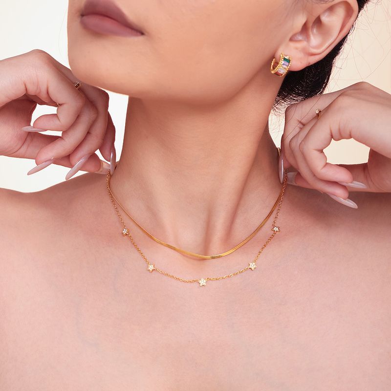 Right Grand Dainty Waterproof Jewelry Pvd Gold Plated Stainless Steel Snake Chain Stars Pendant Layer Necklaces