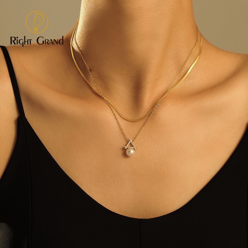 Right Grand New Simple Stainless Steel Snake Chain Pvd Gold Plated Fashion Layered Pearl Necklaces