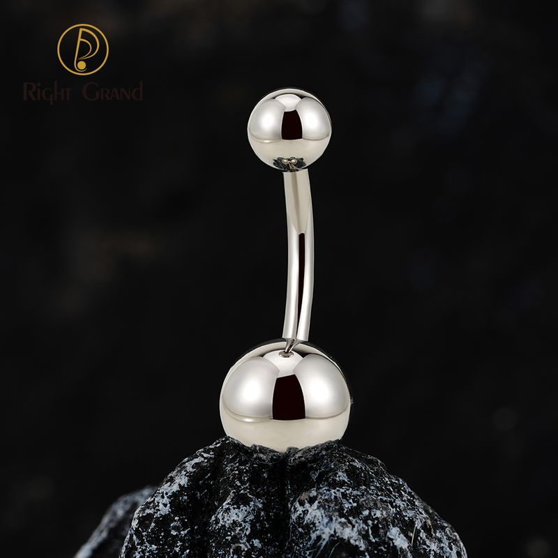 Right Grand ASTM F136 Titanium 14G Internally Threaded Simple Ball Belly Button Ring Classic Banana Barbell Navel Ring Piercing Body Jewelry