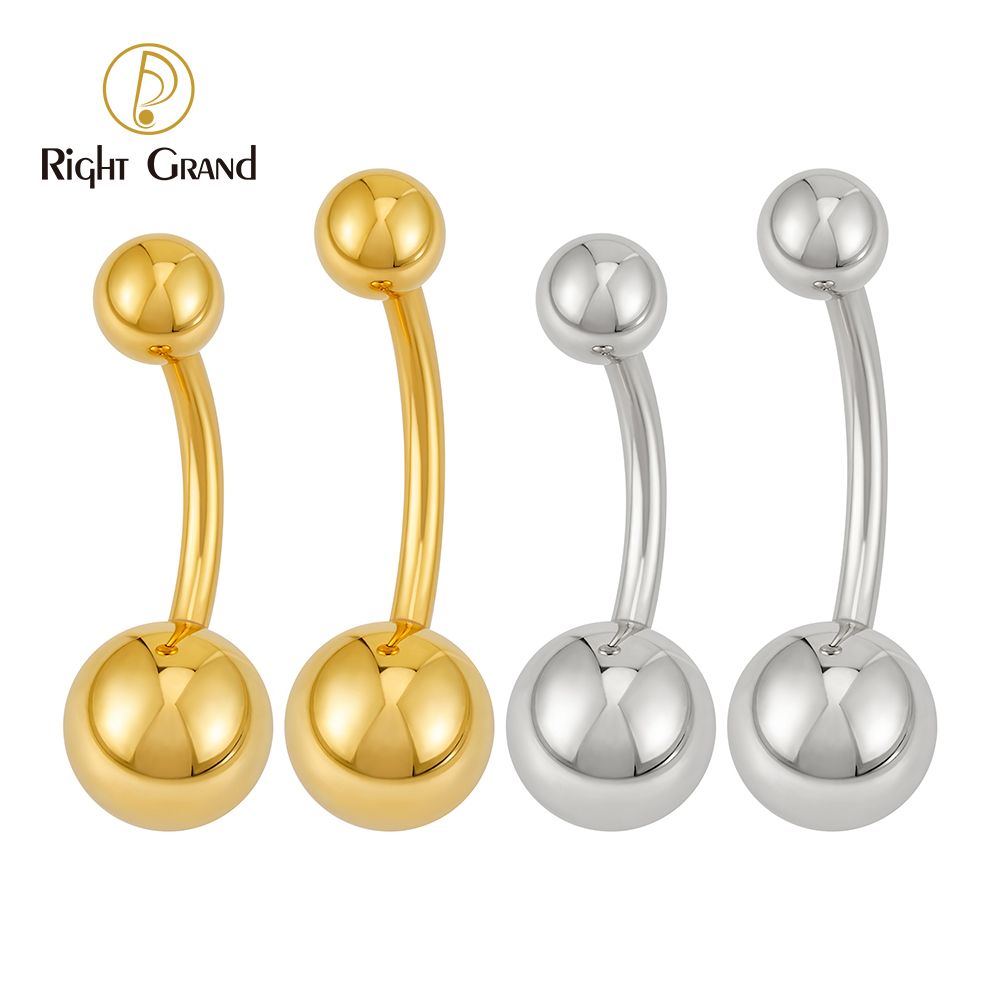Right Grand ASTM F136 Titanium 14G Internally Threaded Simple Ball Belly Button Ring Classic Banana Barbell Navel Ring Piercing Body Jewelry