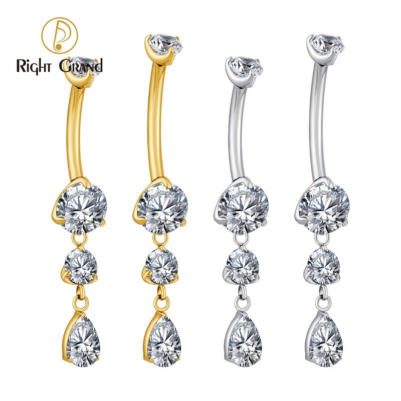 Right Grand ASTM F136 Titanium 14G Teardrop CZ Dangle Belly Button Navel Ring Dangling CZ Statement Navel Piercing Body Jewelry