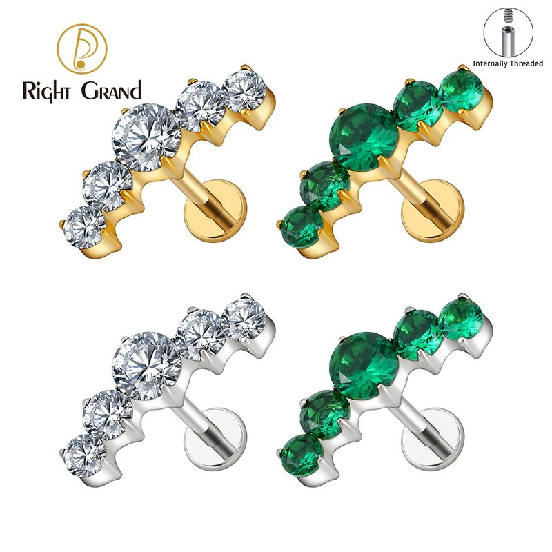 Right Grand ASTM F136 Titanium 16G Internal Thread CZ Labret Stud Helix Conch Cartilage Earring Tragus Stud Piercing