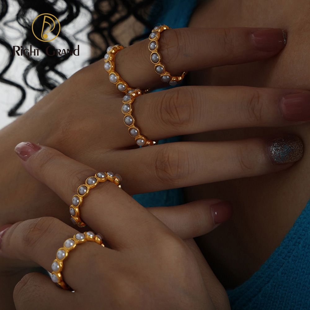 Right Grand New Delicate Simple Fashion Women Jewelry Handmade Gold Plated Stainless Steel Shell Pearl Ring