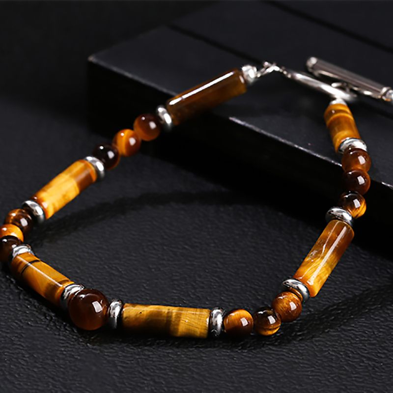 Right Grand New Vintage Handmade Fashion Jewelry Women Stainless Steel Ot Buckle Beaded Natural Stone Original Tiger Eye Bracelet