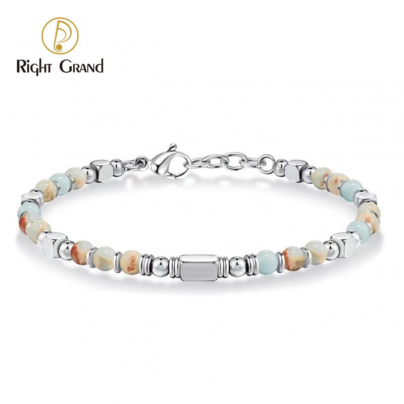 Right Grand Trendy Handmade Fashion Jewelry Stainless Steel Beaded Obsidian Volcanic Healing Mini Natural Stone Bracelets