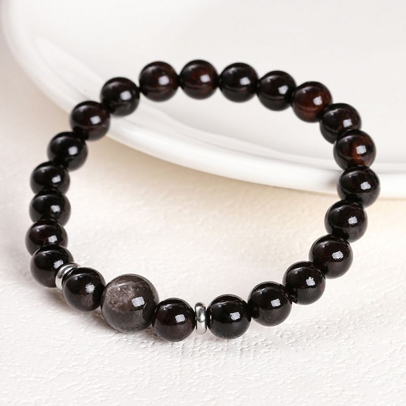 Right Grand Wholesale Handmade Jewelry Women Natural Stone Wood Energy Ebony Green Onyx Spiritual Obsidian Fashion Beaded Bracelet