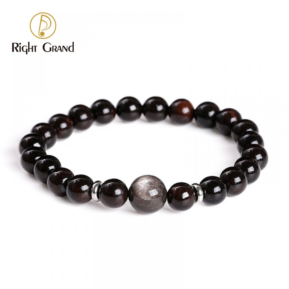 Right Grand Wholesale Handmade Jewelry Women Natural Stone Wood Energy Ebony Green Onyx Spiritual Obsidian Fashion Beaded Bracelet