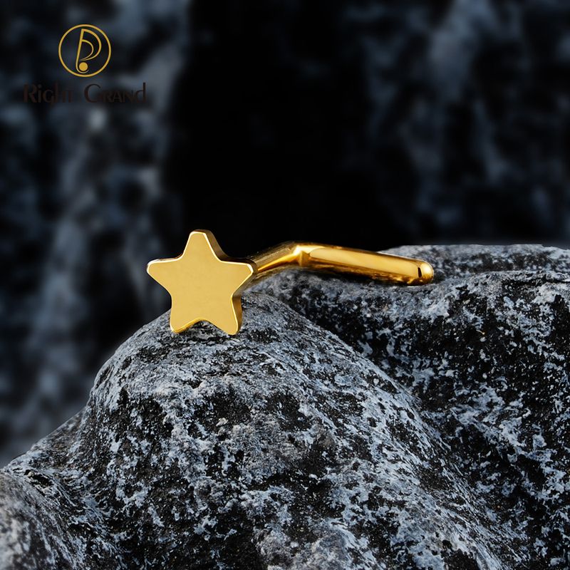 Right Grand ASTM F136 Titanium 20G L-Shaped Nose Nostril Stud Piercing Jewerly CZ/Ball/Heart/Star Nose Screw Stud Ring