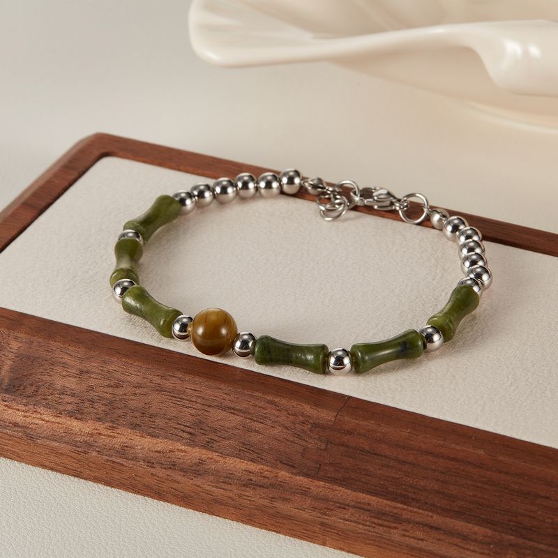 Right Grand New Arrival Delicate Wholesale Handmade Women Jewelry Stainless Steel Beads Charm Natural Stone Tigers Eye Bamboo Bracelet