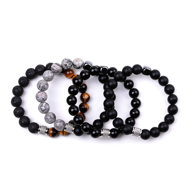 Right Grand Handmade Fashion Jewelry Women Stainless Steel Gemstone Healing Black Volcanic Bead Natural Lava Stone Tiger Eye Bracelet