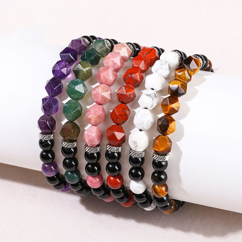 Right Grand Trendy Handmade Adjustable Stretchy Fashion Jewelry Braided Rope Beaded Turquoise Onyx Healing Crystal Natural Stone Bracelets