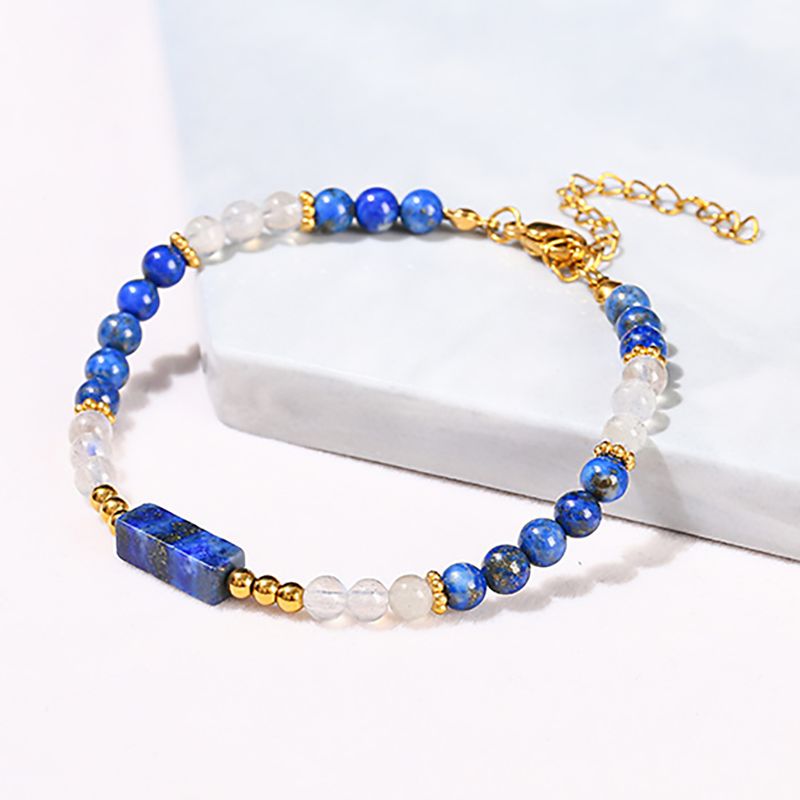 Right Grand New Fashion Stack Wholesale Handmade Women Jewelry Lapis Lazuli Square Beaded Blue Pink Natural Moonstone Gem Stone Bracelet