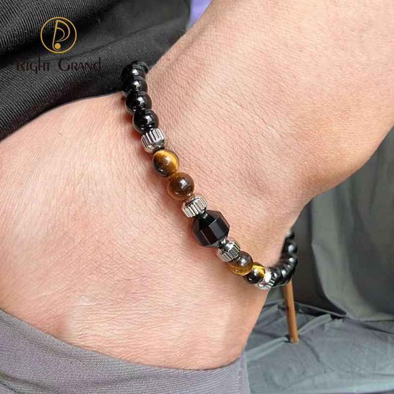 Right Grand High Quality Fashion Jewelry Stainless Steel Gemstone Agate Natural Stone Tiger Eye Handmade Beaded Bracelets