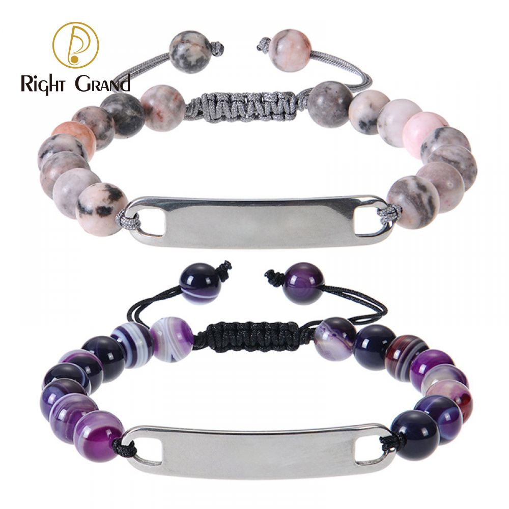 Right Grand New Diy Custom Valentine Fashion Jewelry Handmade Engraved Blank Bar Gemstone Crystal Beads Minimalist Natural Stone Bracelet