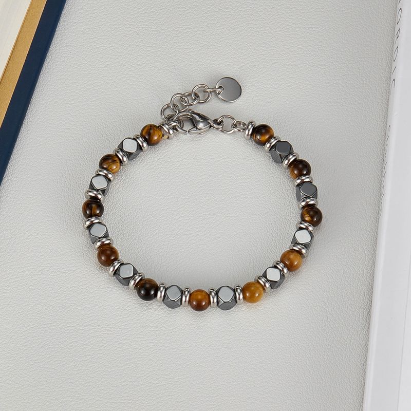 Right Grand Simple Delicate Fashion Jewelry Man Stainless Steel Spliced Gemstone Natural Beads Black Gallstone Tiger Eye Hematite Bracelet