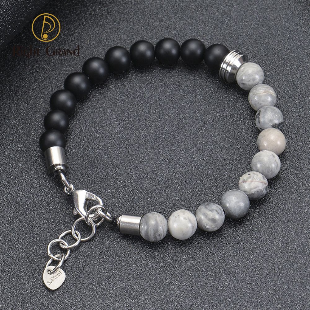 Right Grand High Quality Men Boys Jewelry Stainless Steel Natural Stone Turquoise Tiger Eye Beaded Crystal Gemstone Bracelets