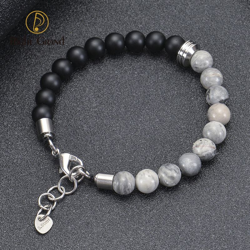 Right Grand High Quality Men Boys Jewelry Stainless Steel Natural Stone Turquoise Tiger Eye Beaded Crystal Gemstone Bracelets