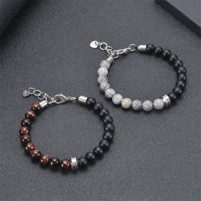 Right Grand High Quality Men Boys Jewelry Stainless Steel Natural Stone Turquoise Tiger Eye Beaded Crystal Gemstone Bracelets