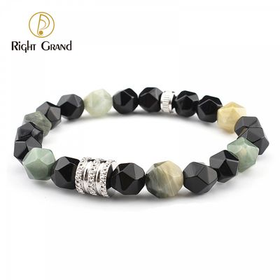 Right Grand Handmade Fashion Luxury Jewelry Stainless Steel Multi Color Faceted Mixed Agate Men Beads Natural Stone Bracelet