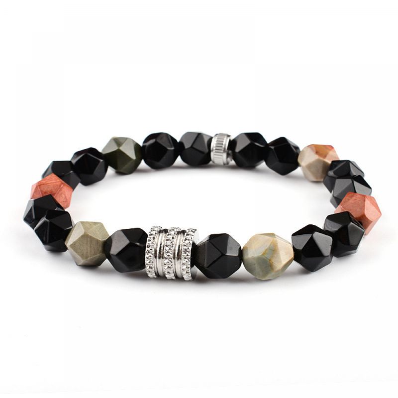 Right Grand Handmade Fashion Luxury Jewelry Stainless Steel Multi Color Faceted Mixed Agate Men Beads Natural Stone Bracelet