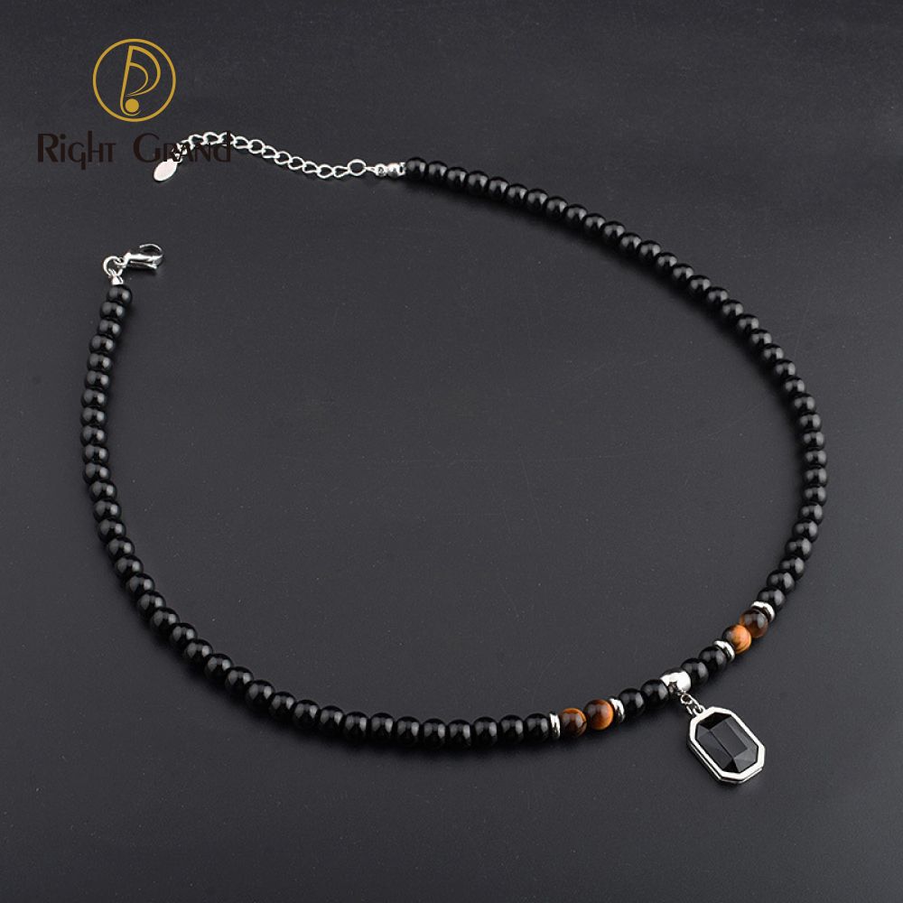 Right Grand High Quality Fashion Jewelry Natural Stone Tiger Eye Stainless Steel Gemstone Chunky Men Bead Necklace
