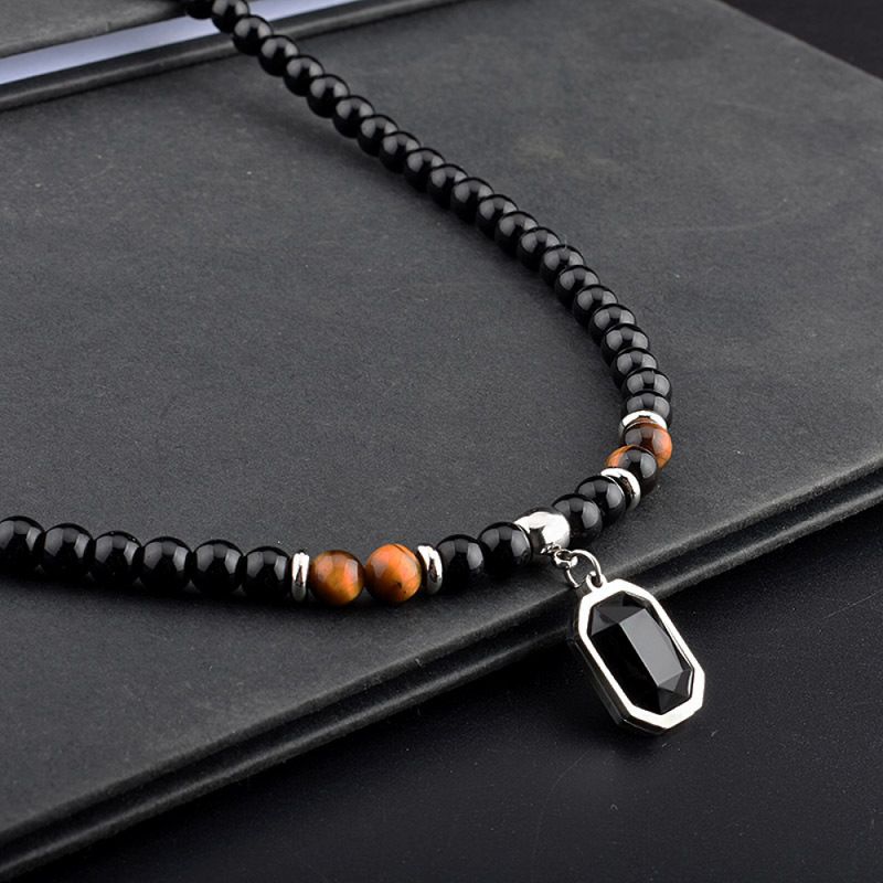 Right Grand High Quality Fashion Jewelry Natural Stone Tiger Eye Stainless Steel Gemstone Chunky Men Bead Necklace