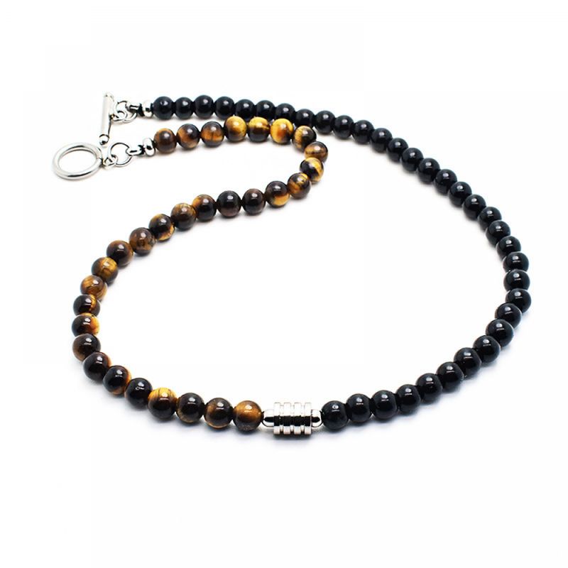 Right Grand Hip Hop Fashion Men Jewelry Tiger Eye Stainless Steel Multi Gemstone Natural Stone Beaded Necklace