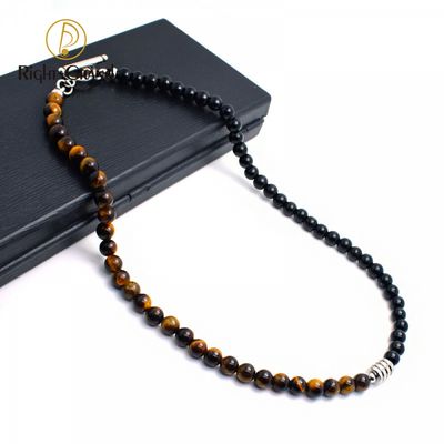 Right Grand Hip Hop Fashion Men Jewelry Tiger Eye Stainless Steel Multi Gemstone Natural Stone Beaded Necklace