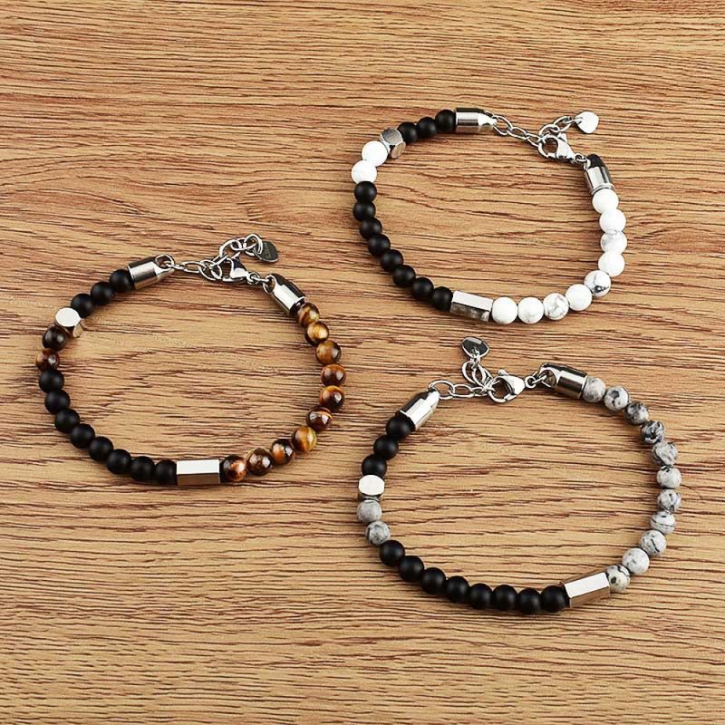 Right Grand Manufacturers Men Boys Jewelry Stainless Steel White Turquoise Tiger Eye Natural Stone Gemstone Fashion Beaded Bracelets