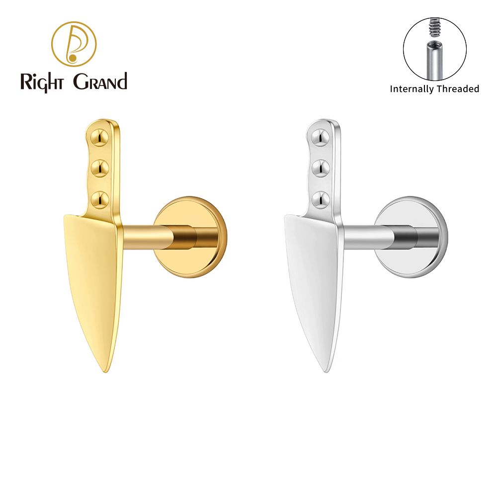 Right Grand ASTM F136 Titanium Internal Thread Tiny Knife Helix Earring 16G Butcher Knife Labret Stud Tragus Cartilage Piercing Body Jewelry