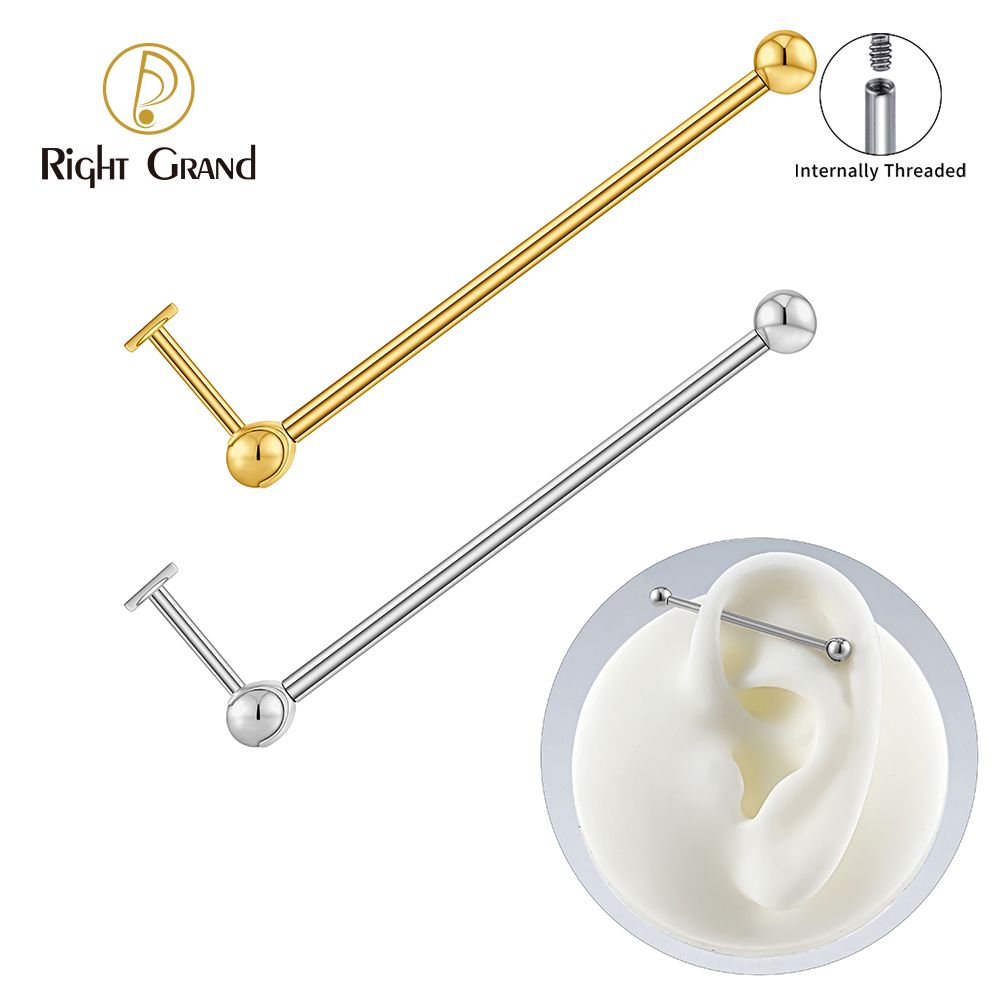 Right Grand ASTM F136 Titanium Internal Thread Unique Industrial Piercing 14G 16G Straight Barbell Cartilage Helix Industrial Earring Body Jewelry