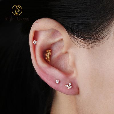 Right Grand ASTM F136 Titanium 16G Internal Thread Butterfly CZ Labret Tragus Cartilage Conch Forward Helix Stud Nose Piercing