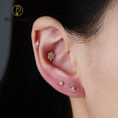 Right Grand ASTM F136 Titanium 16G Internal Thread Mini Kahlo CZ Labret Stud Sector Tragus Cartilage Helix Conch Nose Piercing