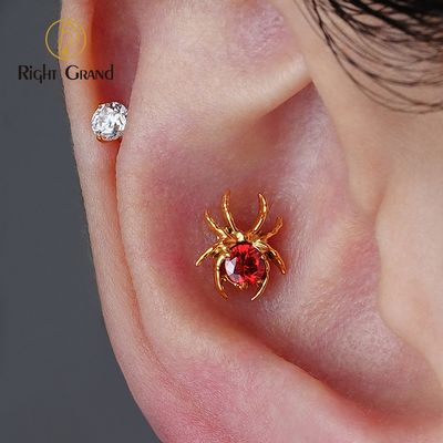 Right Grand ASTM F136 Titanium 16G Internal Thread CZ Spider Cartilage Earring Animal Spider Helix Tragus Lobe Stud Halloween Piercing