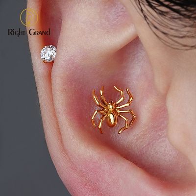 Right Grand ASTM F136 Titanium 16G Internal Thread Spider Flat Back Labret Stud Cartilage Earring Helix Tragus Stud Nose Piercing Body Jewelry