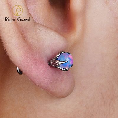 Right Grand ASTM F136 Titanium 16G Internal Thread Opal Stone Labret Tragus Cartilage Conch Forward Helix Stud Nose Piercing