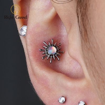 Right Grand ASTM F136 Titanium 16G Internal Thread Sparkling Opal Stone Labret Tragus Cartilage Conch Forward Helix Stud Nose Piercing