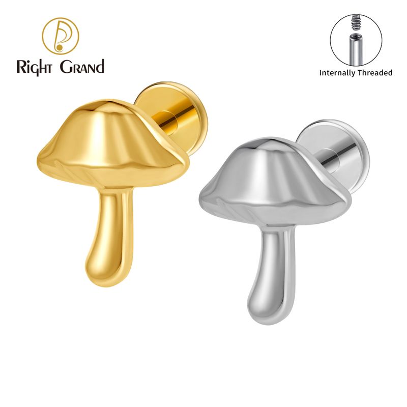 Right Grand ASTM F136 Titanium 16G Mushroom Internal Thread Flat Back Labret Cartilage Tragus Helix Nose Stud Piercing
