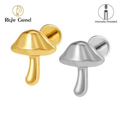 Right Grand ASTM F136 Titanium 16G Mushroom Internal Thread Flat Back Labret Cartilage Tragus Helix Nose Stud Piercing