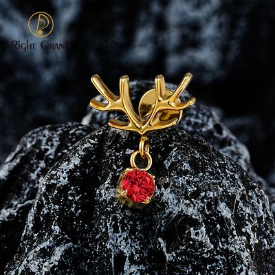 Right Grand ASTM F136 Titanium 16G Internal Thread Deer Antler Helix Earring Dangle CZ Cartilage Tragus Conch Labret Stud Piercing Christmas Jewelry