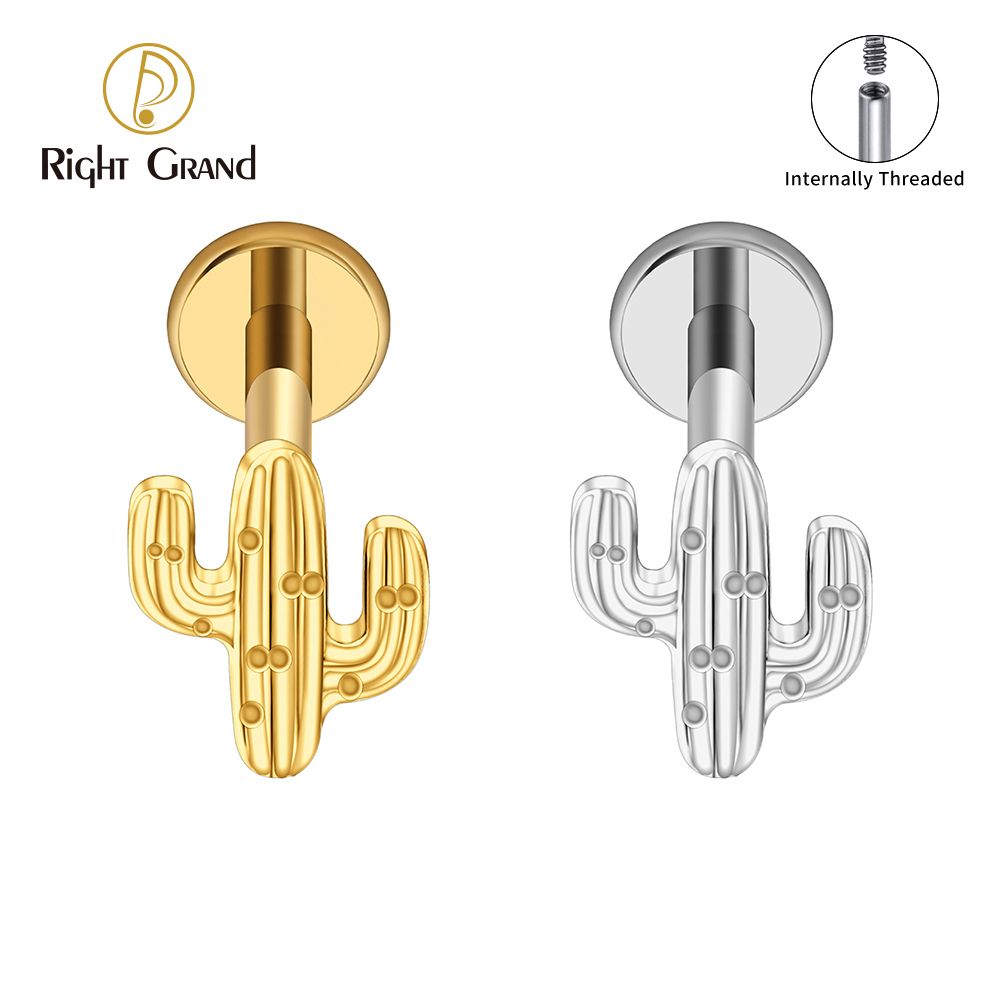 Right Grand ASTM F136 Titanium 16G Internal Thread Cactus Cartilage Earring Labret Helix Tragus Conch Stud Piercing