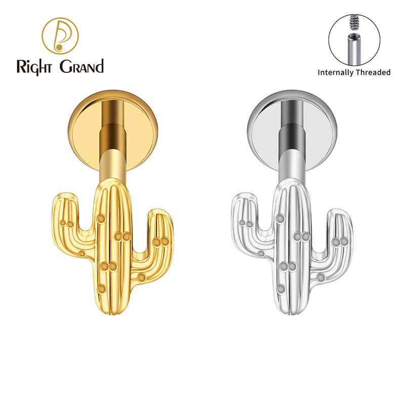 Right Grand ASTM F136 Titanium 16G Internal Thread Cactus Cartilage Earring Labret Helix Tragus Conch Stud Piercing