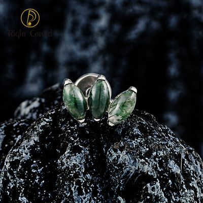Right Grand ASTM F136 Titanium 16G Internal Thread Triple Marquise Moss Agate Tragus Helix Stud Conch Lobe Rook Cartilage Leaf Climber Flat Back Labret Stud Nose Piercing